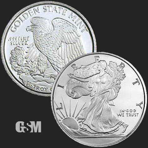 Excellent Walking Liberty & Eagle Front & Back of 1/10 oz .999 Fine Silver Coin